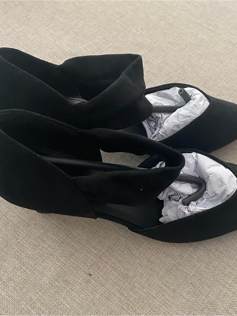 Black Suede Wrap Ankle Heels for Women